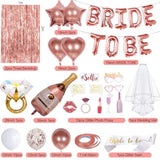 Bachelorette Party Decorations, Rose Gold Bride To Be Decorations With Bride Balloons, Sash, Veil, Tinsel Backdrop For Bridal Shower Decor