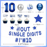 Blue 10Th Birthday Decorations Boys, Out Single Digits I'M 10 Banner, Happy 10Th Birthday Decorations For Boys, Double Digits Party Supplies Cake Topper Number 10 Balloon 10 Party Supply