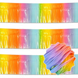 3 Pack 10 Ft Light Rainbow Foil Fringe Garland Metallic Streamers Tinsel Banner Wall Hanging Garland Backdrop For Parade Floats, Halloween, Christmas, Thanksgiving, New Year Party Decorations
