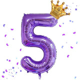 40" Purple Number 5 Balloon with Mini Crown 5th Birthday Party Decor