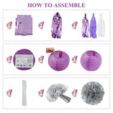 72PCS Purple Birthday Decorations Lavender Silver Balloons Banner Lanterns Swirls for Party