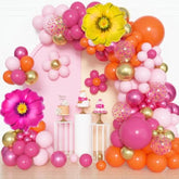 183Pcs Pink And Orange Balloons Garland Arch Kit With Hot Pink Gold Foil Flowers Balloons For Pink And Orange Party Decoration Summer Tropical Birthday Baby Shower Wedding