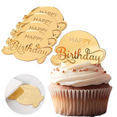 20 Pcs Mirror Acrylic Cupcake Toppers Gold Happy Birthday Cake Topper Engraved Cake Picks Cupcake Disc For Princess Theme Baby Shower Party Supplies