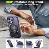 Case For Iphone 14Pro, 360 Rotatable Ring Stand, Raised Camera Frame, Shockproof With Magsafe Purple