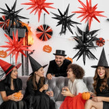 Black & Red Starburst Foil Balloons: Halloween Birthday Party Decor (9pcs)