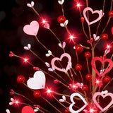 Valentine'S Day Tree Tabletop Decorations With 20 Red Lights, Timer, Battery Operated - 16 Inch, Pink & White Hearts, 32 Red Berries - Perfect For Home, Table, Bedroom, Indoor Party & Wedding Decor