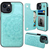 For Iphone 14 Case With Card Holder, Flower Magnetic Back Flip Case For Iphone 14 Wallet Case For Women, Protective Case Phone Case For Iphone 14,Mint