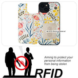 iPhone 13 Case Wallet with Card Holder, Floral Flower Pattern Back Flip Folio PU Leather Kickstand Card Slots Case for Women Girls, Double Magnetic Clasp Shockproof Cover 6.1