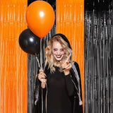 4 Pack Orange Black Foil Fringe Curtains 3.2x8.2ft Backdrop for Party Decorations