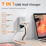 Usb C Charger Block 20W Pd, 4 Usb Wall Charger Fast Charging With 3 Outlet Extender Surge Protector, 3 Side Multi Port Adapter, Electric Multiple Outlet Plug For Home Office Dorm Room
