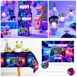 234Pcs Video Game Birthday Decorations, One-Stop Convenient Set Includes Thickened Plates Waterproof Tablecloths And 59 X 39 Inches Backdrop, Suitable For Gamer Birthday Party