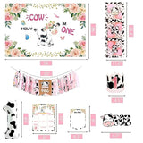 Holy Cow I'M One Birthday Decorations - Cow Theme First Birthday Supplies For Girls, Backdrop, High Chair Banner, One Balloon Box