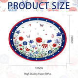 50 Pcs Large Patriotic Flower Oval Paper Plates 12 x 10 Inch Heavy Duty