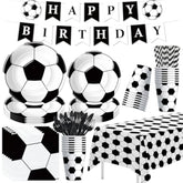 Soccer Birthday Party Supplies, Sports Theme Soccer Party Decorations Tableware, Paper Plates, Cups, Napkins, Happy Birthday Banner, Tablecloth, Cutlery, Serves 24
