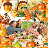 24pcs Fall Balloons Happy Thanksgiving Foil Balloons with Leaf Pumpkin Maple Squirrel Cones Decor