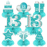 Teal Silver 13Th Birthday Decorations Honeycomb Centerpieces For Girls