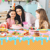 121Pcs Summer Ice Cream Party Supplies Kit, Lncludesice Cream Themed Plates Cups Napkins Cutlery Touchdown Tablecloth, For Baby Shower, Ice Cream Birthday Party Decorations ,Serve 24