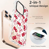 Wildflower Phone Case For Iphone 16 Pro Max Cute Trendy Aesthetic Floral Design For Women & Girls - Military-Grade Drop Protection - Clear Hard Shell Protective Cover - Cherry And Bow