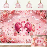 Breast Cancer Awareness Backdrop Pink Ribbon Boxing Gloves Floral Fight Photography Background Women Survivor Charity Walk Party Decor Banner Photo Props(7x5FT)