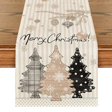 Stripes Pine Trees Merry Christmas Table Runner, Winter Xmas Holiday Kitchen Dining Table Decoration For Home Party Decor 13X72 Inch