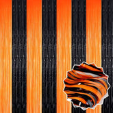 3 Pack Black Orange Foil Fringe Curtains 3.28x6.6ft Backdrop for Halloween Party Decor