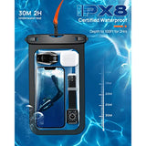 10.5" Large Waterproof Phone Pouch, 2 Pack Universal Ipx8 Waterproof Dry Bag With Lanyard For 16 15 14 Pro Max, Samsung Galaxy S25 S24 S23 Ultra, S24 Fe, Pixel 9A 8 Pro, Black+Black