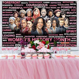 Women’s History Month Photo Booth Backdrop Pink National March Women's Day Decoration School Classroom Bulletin Board Decor (5.9×3.6ft)