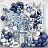 98pcs Blue Silver Balloon Arch Kit with Navy, White, and Star Foil Balloons