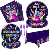 Bowling Party Decorations Dinnerware, Strike Up Some Fun Bowling Ball Birthday Party Supplies Tableware, Paper Plate, Napkin, Tablecloth, Disposable Fork, Serves 24