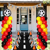 159 Pcs Race Car Birthday Party Decorations Includes 129 Traffic Lights Balloon Stand Set 2 Inflatable Wheel Tire 8 Traffic Cones Racing 16 Waving Flags 1 Grid String Flags 1 Racetrack