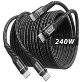 Usb C Cable 10Ft 2Pack, 240W Usb C To Usb C Cable Fast Charging Long Phone Charger Cord Type C Charger For Iphone 17 Pro Max, 16 15, Ipad Pro/Air, Apple Macbook, Laptops - Black