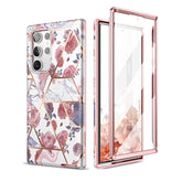 For Samsung Galaxy S22 Ultra Case, Built-In Screen Protector For Samsung S22 Ultra 5G Case Full Body Protection Shockproof Rugged Bumper Silicone Phone Protective Cover 6.8 Inch - Rose Marble