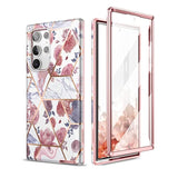 For Samsung Galaxy S22 Ultra Case, Built-In Screen Protector For Samsung S22 Ultra 5G Case Full Body Protection Shockproof Rugged Bumper Silicone Phone Protective Cover 6.8 Inch - Rose Marble