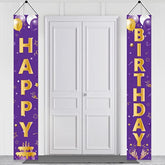 Purple Gold Happy Birthday Door Banner, Porch Sign for Girls/Women, All Ages