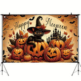 Halloween Backdrop 71x43 Inch Black Cat Pumpkin Castle Bat Party Photo Banner