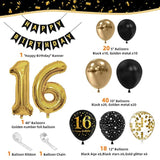 16Th Black Gold Party Decoration Balloon Sets 40 Inch Gold Giant Number Balloons With Birthday Banner Black Gold Balloon Arch Garland For Women Men Girls Boys Birthday Decor(16Th)