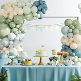 Dusty Blue Sage Green Balloon Arch Kit, 124Pcs Fog Blue Light Blue Green Sand White Balloons Different Size For Baby Shower Bridal Shower Anniversary Birthday Party Decorations