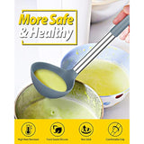 Pack Of 2 Ladle Spoon,Silicone Large Spoon For Soup,Non Stick Kitchen Utensils With High Heat Resistant,Bpa Free Perfect Kitchen Tools For Cooking, Stirring,Serving Soups (Grey-Blue)