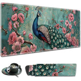Large Gaming Mouse Pad Non-Slip Keyboard Pad Soft Extended Desk Mat Desktop Writing Pad (31.5"×11.8") Combined With Coasters, Home And Office Desktop Decor, Peacock