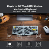Q8 Wired Custom Mechanical Keyboard Knob Version, 65% Alice Layout Qmk/Via Programmable With Hot-Swappable Gateron G Pro Red Switch Double Gasket Compatible With Mac Windows Linux (Grey)