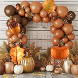 155PCS Fall Balloon Arch Kit with Orange Coffee Maple Leaf Balloons for Thanksgiving