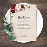 Thank You Wedding Place Setting Cards (Set Of 50) Made In Usa, Jumbo Floral Table Message - Watercolor Red Roses On Tan X-Large 5X7 With Love From The Newlyweds Engagement Rehearsal Party