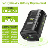 Op4060 Tw 40V Max 6.0Ah Lithium Battery Replacement For Ryobi 40V Power Tools, Compatible With Op4015, Op4040, Op4026A, Op40201, Op4050A, Op40261, Op4060A, 240Wh High Capacity