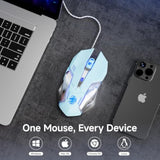 Eweadn G3 Wired Gaming Mouse, 2400 Dpi Wired Optical Mouse With 6 Programmable Macro Buttons, Metal Base, 4-Color Breathing Light For Pc/Laptop/Windows-Blue