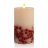 Embedded Flameless Led Candle - Red Berry 3.5" X 6.5" - Moving Flame Pillar Battery Operated Timer, Real Wax Unscented, Safe