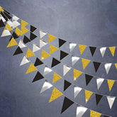Decor 365 Gold Black Silver Vingage Triangle Flag Banner For Graduation Party Decorations Hanging Flag Decoration For Wedding/Birthday/Anniversary/Xmas Dance Prom Party Decor