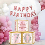 70Th Birthday Decorations Boxes For Women - 3Pcs Pink Rose Gold Happy 70Th Birthday Balloons Boxes,Seventy Year Old Birth Theme Cardboard Box Decor