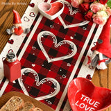 Buffalo Plaid Love Hearts Valentine'S Day Table Runner, Seasonal Kitchen Dining Table Decoration For Indoor Home Party 13X72 Inch