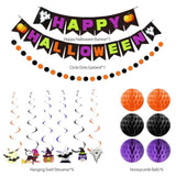 Happy Halloween Banner Orange Purple Black Honeycomb Ball Garland Party Decor
