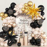 145Pcs Black And Gold Balloons Garland Arch Kit, 18''12''5'' White Sand Metallic Champagne Balloon With Star Foil Balloons For Birthday Baby Shower Boho Wedding Graduation Party Decorations